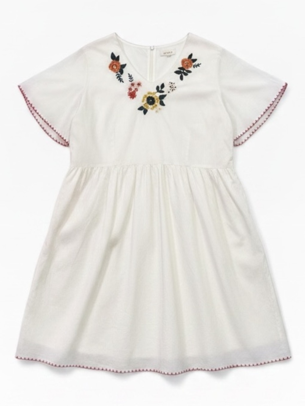 Roolee White Cotton Floral Embroidered Short Sleeve V-Neck Dress Lined Size XXL